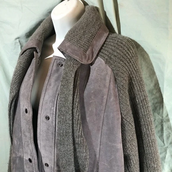 Vintage 90’s Grey Suede and Knit Jacket with Scarf - Picture 2 of 16